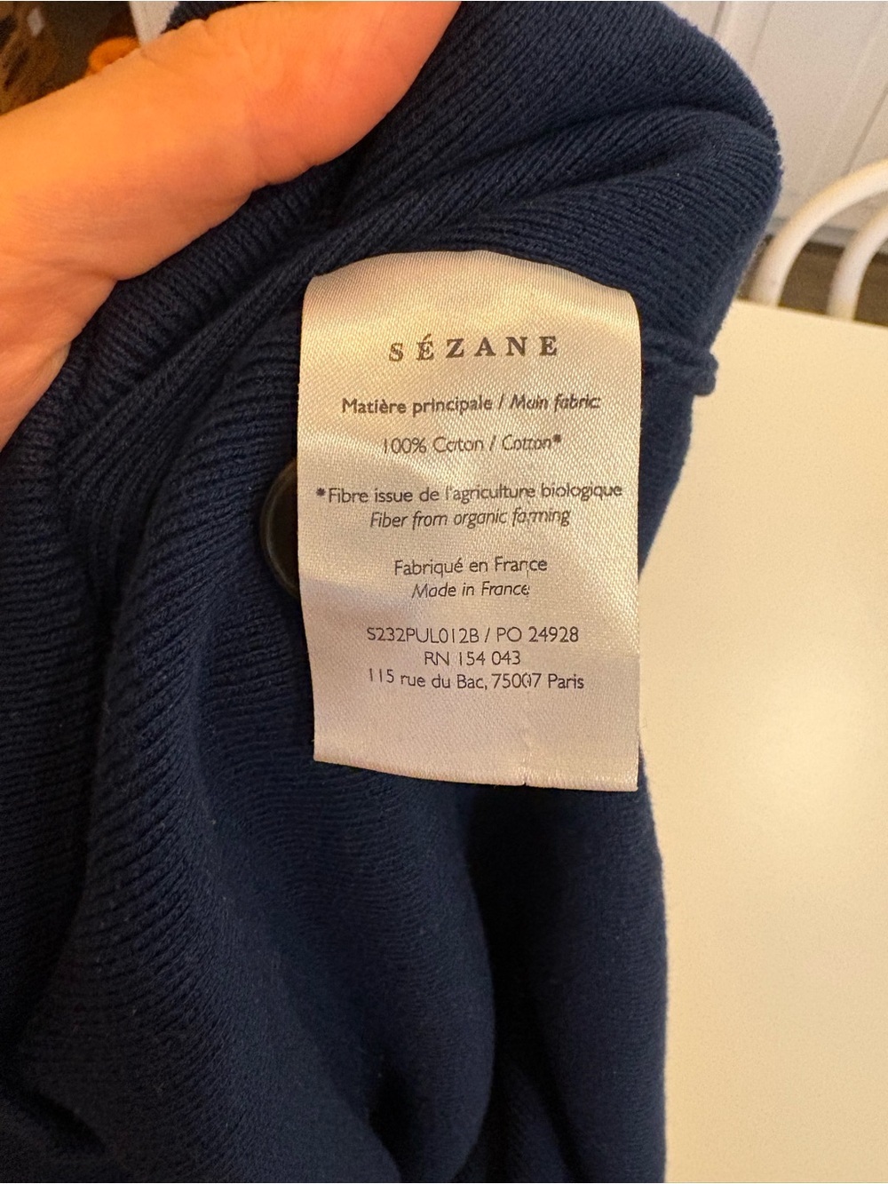 Sezane **Navy** Crewneck Sweater with Shoulder Buttons - Picture 5 of 9